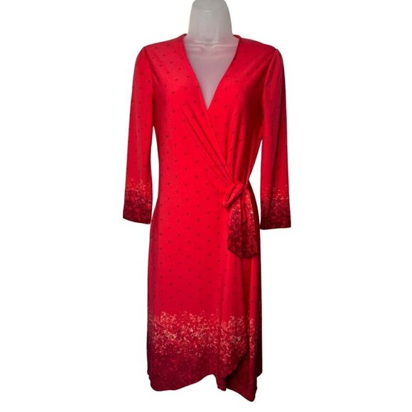 BCBGMaxAzria Dresses & Skirts - BCBGMAXAZRIA Adele Wrap Midi Dress V-Neck Size XS Lipstick Red Retro